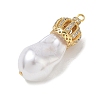 Brass Micro Pave Clear Cubic Zirconia and Creamy White Imitation Pearl Pendants KK-A300-13A-G-2