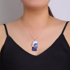 Multi Square Brass Blue Enamel Pendant Necklaces for Women FS-WG21173-01-2