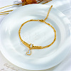 304 Stainless Steel Pave Clear Cubic Zirconia & Natural White Shell Heart Charm Double Layer Anklets for Women FS-WGDE261-01-2