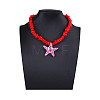 Ocean Polymer Clay Starfish Pendant Red Resin Beaded Necklaces with Alloy End Chains FS-WGFD479-02-3