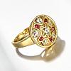 Real 18K Gold Plated Graceful Brass Czech Rhinestone Flat Round Finger Rings for Women RJEW-BB06509-8G-4