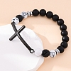 Round Natural Black Agate & Lava Rock & Synthetic Howlite Bead Stretch Bracelets BJEW-F493-04EB-01-4