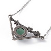 Natural Green Aventurine Triangle with Flower Pendant Necklace NJEW-P274-01AS-05-4