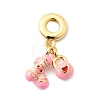 Brass Pink Enamel European Dangle Charms KK-F904-24G-1