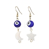 Handmade Lampwork Evil Eye and Natural Freshwater Shell Dangle Earrings EJEW-JE07450-4
