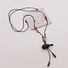 Wood Gourd Pendant Adjustable Braided Waxed Cord Necklaces with Porcelain Beads for Women WGF2CB3-01-4