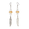 Feather with Round Beads Long Dangle Earrings for Girl Women EJEW-JE04681-04-3