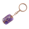 Tree of Life Wire Wrapped Rectangle Natural Amethyst Gemstone Pendant Keychain FIND-PW0017-05F-1