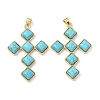 Dyed Synthetic Turquoise Rhombus Cross Pendants KK-P330-10G-1