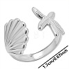 Simple Stainless Steel Starfish Shell Open Cuff Rings for Women NZ3094-1-1