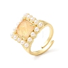 Natural Mixed Gemstone Square Adjustable Ring with Plastic Pearl Beaded RJEW-E075-04G-5