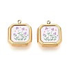 Printed Style 304 Stainless Steel Square with Flower Pendants STAS-T071-24B-G-1