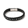 Black Leather & 304 Stainless Steel Rope Braided Cord Bracelet Magnetic Clasp for Men Women BJEW-C021-12-3