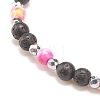 Natural & Synthetic Mixed Gemstone Beaded Stretch Bracelet with Clear Cubic Zirconia Cross for Women BJEW-JB08247-04-6