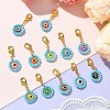 12Pcs 12 Colors Flat Round with Evil Eye Resin & Glass Seed Pendant Decorations HJEW-MZ00094-2