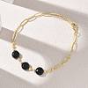 Natural Black Onyx(Dyed & Heated) Faceted Flat Round Beaded Brass Paperclip Chain Bracelets GG-CBA37F5-02G-12-2