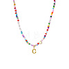 Colorful Beaded Heart Letter Necklace with Pearl Elements Stainless Steel Pendant Jewelry TR2146-3-1