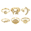 6Pcs 6 Styles Brass Micro Pave Clear Cubic Zirconia Cuff Rings RJEW-LS0001-34G-4