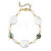 Natural Baroque Keshi Pearl Oval & Paua Shell & Freshwater Pearl Beaded Bracelets BJEW-JB14337-4