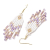 Woven Seed Beads & Natural Amethyst Tassel Earrings EJEW-MZ00154-03-4