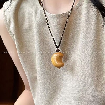 Wood Pendant Adjustable Cotton Cord Long Necklaces for Women WG65FA5-01-1