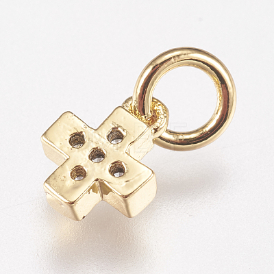 Brass Micro Pave Cubic Zirconia Tiny Cross Charms ZIRC-E147-61G-1