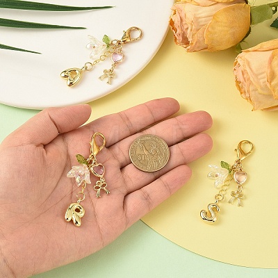 Brass & Alloy & Glass & Acrylic Pendant Decorations HJEW-YW00465-01-1