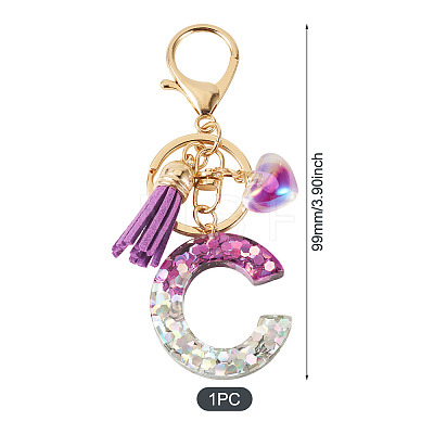 Alloy Resin Heart Keychains KEYC-TADJ0002-01G-C-1