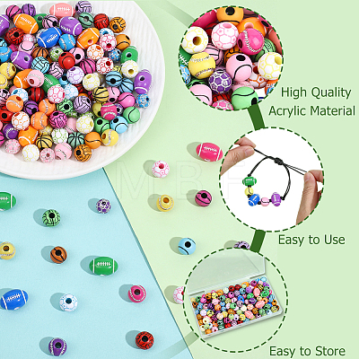 175Pcs 7 Styles Sports Theme Opaque Acrylic Beads OACR-PA0001-82-1
