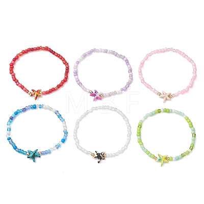 6Pcs Synthetic Turquoise & Non-magnetic Hematite Beads Stretch Bracelets BJEW-JB13432-1