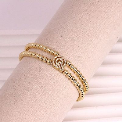 Brass Micro Pave Clear Cubic Zirconia Beads Double Strands Stretch Bracelets for Women FS-WGC7159-17-1