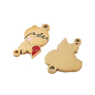 Valentine's Day Ion Plating(IP) 304 Stainless Steel FireBrick Enamel Man & Woman with Love Heart Connector Charms Set STAS-Z078-11G-1