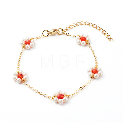 Shell Pearl & Acrylic Beads Flower Link Bracelets X1-BJEW-TA00003-01-1