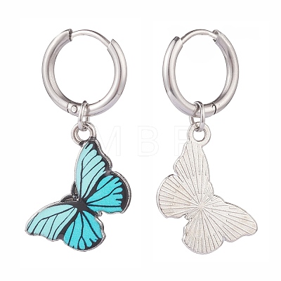 Two Tone Butterfly Dangle Hoop Earrings EJEW-JE04811-1