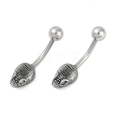 Snake Head 316 Surgical Stainless Steel Cubic Zirconia Belly Button Rings EJEW-G416-16AS-03-1