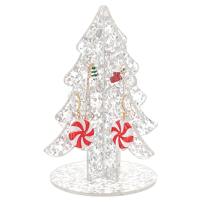 Transparent Acrylic Earring Display Stands with Paillette EDIS-WH0012-40B-1