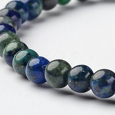 Natural Chrysocolla and Lapis Lazuli(Dyed) Round Bead Stretch Bracelets BJEW-L594-B04-1