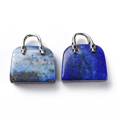 Natural Lapis Lazuli Brass Pendants KK-E274-01P-020-1