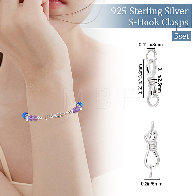 5 Sets Rhodium Plated 925 Sterling Silver S-Hook Clasps STER-BBC0001-43-1