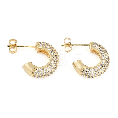 Brass Pave Clear Cubic Zirconia Stud Earrings for Women EJEW-S225-11G-01-1