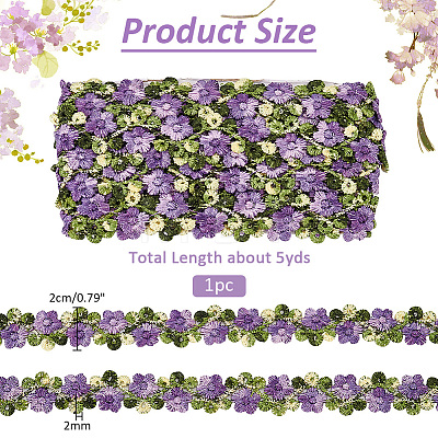 3D Flower Embroidery Polyester Lace Trim SRIB-WH0011-141A-1