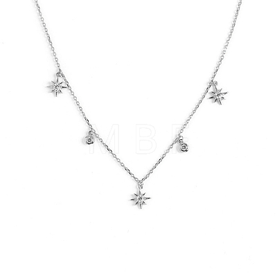 925 Sterling Silver Clear Cubic Zirconia Star Pendant Necklaces KU1161-2-1