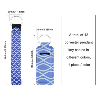 12Pcs 12 Style Polyester Pendant Keychains KEYC-BY0001-02-1