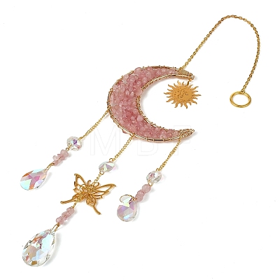 Natural Rose Quartz Chips Moon Crystal Suncatcher RN-T001-01B-1