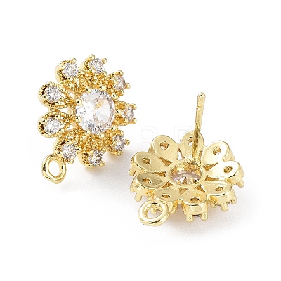 Hollow Flower Brass Micro Pave Cubic Zirconia Stud Earrings Finding KK-E083-07G-1