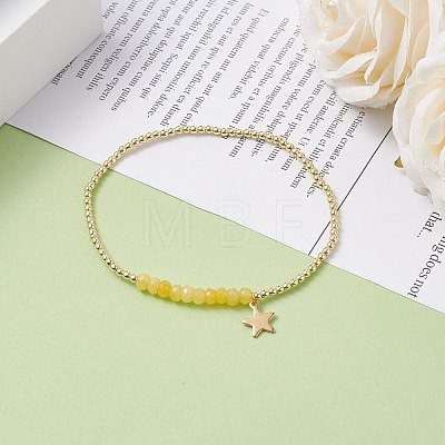 Natural Malaysia Jade(Dyed) Round Beaded Stretch Bracelet with 304 Stainless Steel Star Charms BJEW-JB08059-02-1