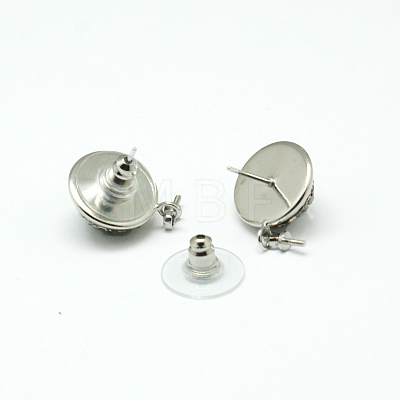 Flat Round Platinum Tone Brass Rhinestone Stud Earring Findings MAK-M024-02-1