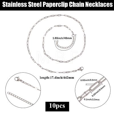 10Pcs 667 Stainless Steel Paperclip Chain Necklaces NJEW-BBC0001-48A-P-1