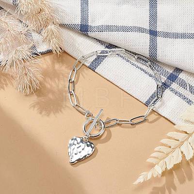 Alloy Heart Charm Bracelet with Brass Paperclip Chains for Woman BJEW-JB08895-02-1