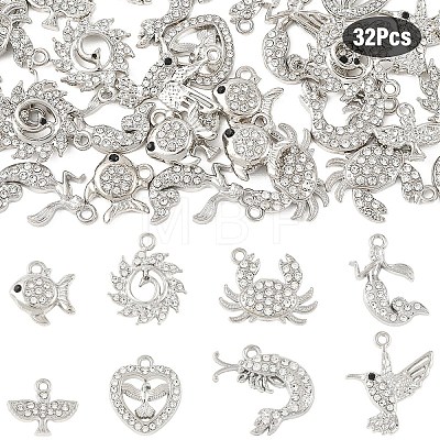32Pcs 8 Styles Alloy Rhinestone Pendants FIND-YW0011-53P-1